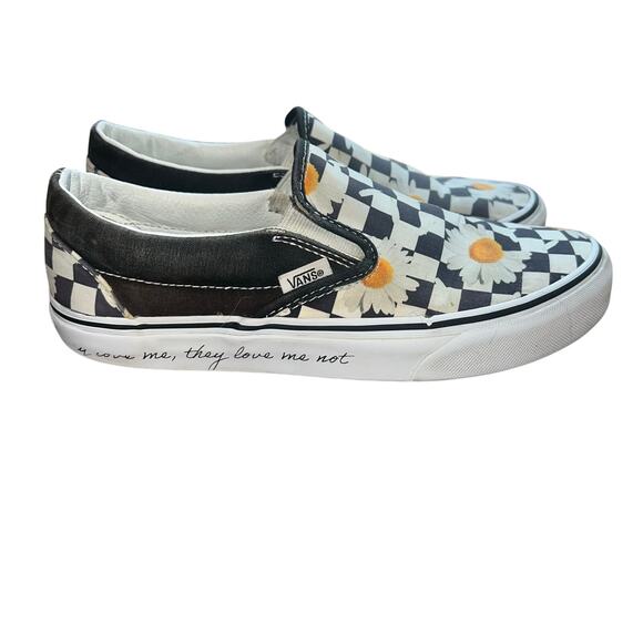 Black White Checkered Vans with Daisy Print Size 5.5 - Picture 2 of 11